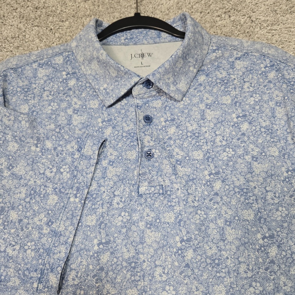 J. Crew Mens Golf Polo Shirt Large Blue geometric Floral Oarsman printed